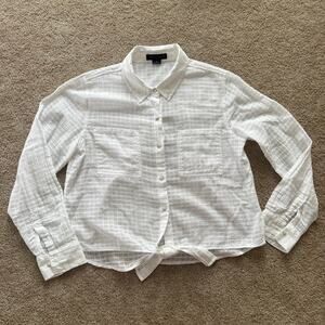 Sanctuary 100% Cotton Flowy Tie Front Semi Sheer White Long Sleeve Costal Casual